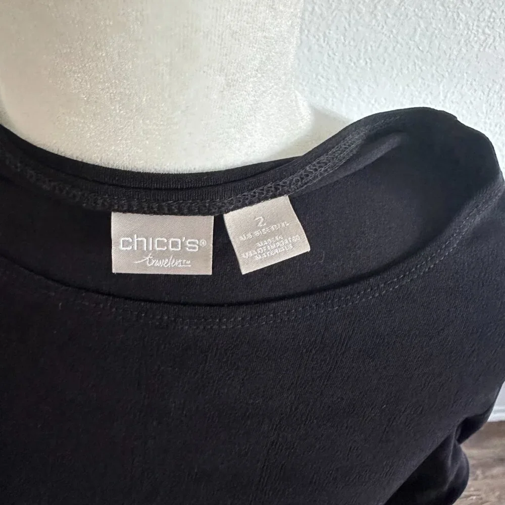Chico’s Travelers Black Tunic Top with Zipper Detail Size 2 (12/14) - Picture 6 of 7